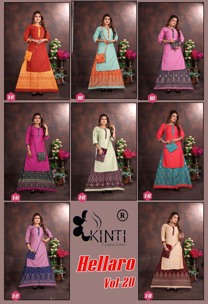 Kinti Hellaro 20 Rayon Two Tone Kurti With Skirt Catalog
